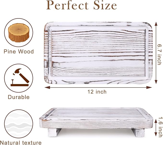 Bathroom Counter Tray Wood Pedestal Stand White Kitchen Countertop Trays - Image 6
