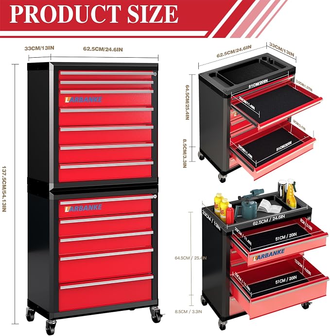 LARBANKE 12-Drawer Tool Chest Features 360° Swivel Castors and Locking - Image 3