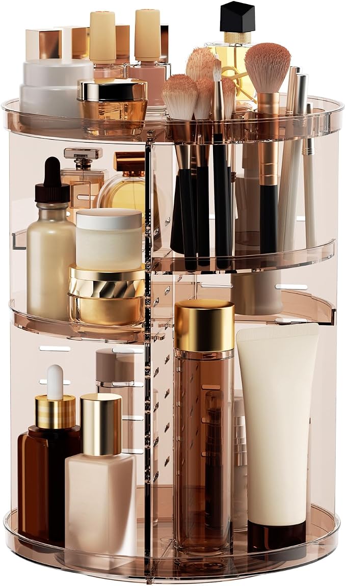 Rotating Makeup Organizer Countertop, DIY Adjustable Trays Spinning Skincare by Jiavarry