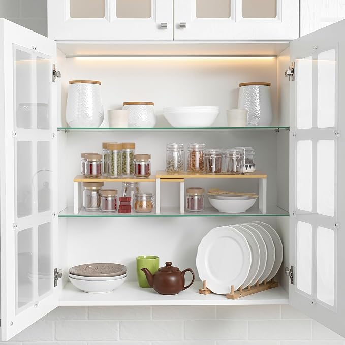 NEX Bamboo Cabinet Organizer Shelf, Spice Rack, Stackable Kitchen Shelves - Image 2