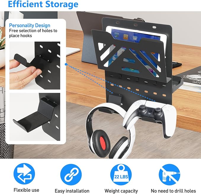 MAXECHO Desk Side Storage Holder, Metal Pegboard, Above or Under Desk Laptop - Image 3