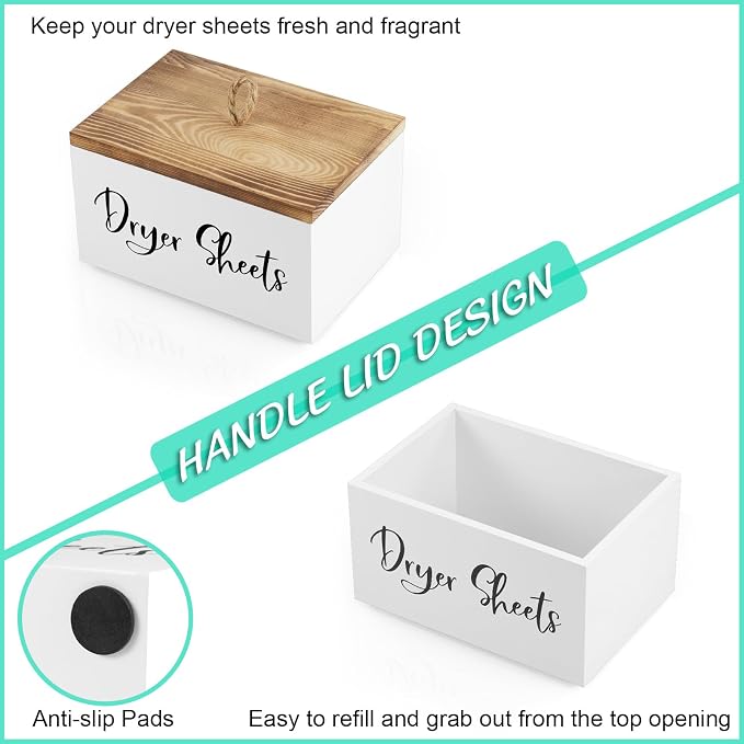 Bivvclaz Dryer Sheet Holder, Wooden Laundry Sheets Container, Laundry Room - Image 3
