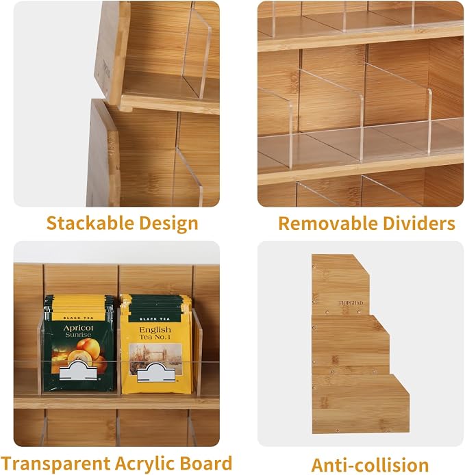 TIOPGHAD 3 Layer Stackable Bamboo Tea Bag Organizer Storage Holder - Image 5