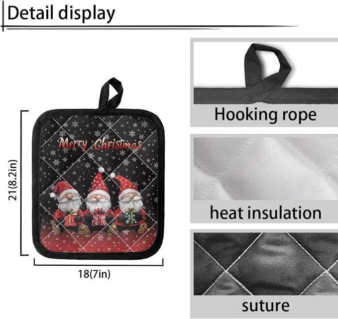 2 Pcs Christmas Santa Claus Snowflakes Black Pot Holder Kitchen Heat Resistant - Image 3