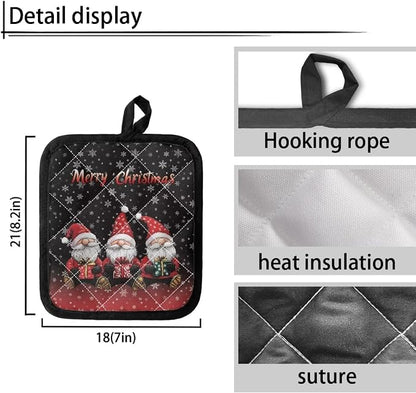 2 Pcs Christmas Santa Claus Snowflakes Black Pot Holder Kitchen Heat Resistant - Image 3