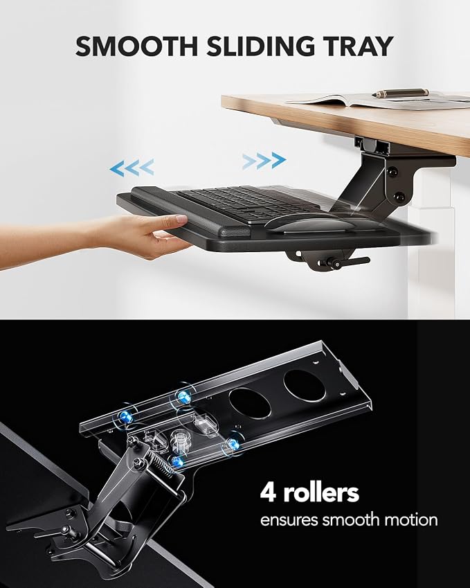 HUANUO Keyboard Tray Under Desk, 360 Adjustable Ergonomic Sliding Keyboard & - Image 7