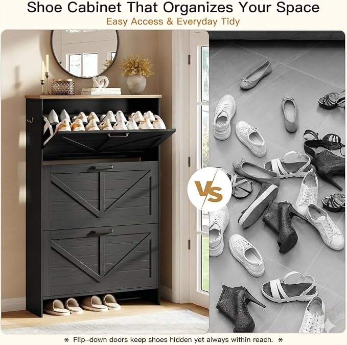 Nicetree Shoe Cabinet for Entryway, 3 Flip Drawers Shoe Storage Cabinet - Image 3