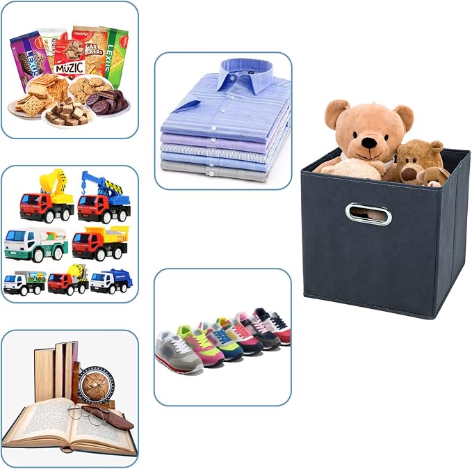 Black Fabric Cubby Storage Bins, Cube Organizer Bin Foldable Storage Boxes - Image 3