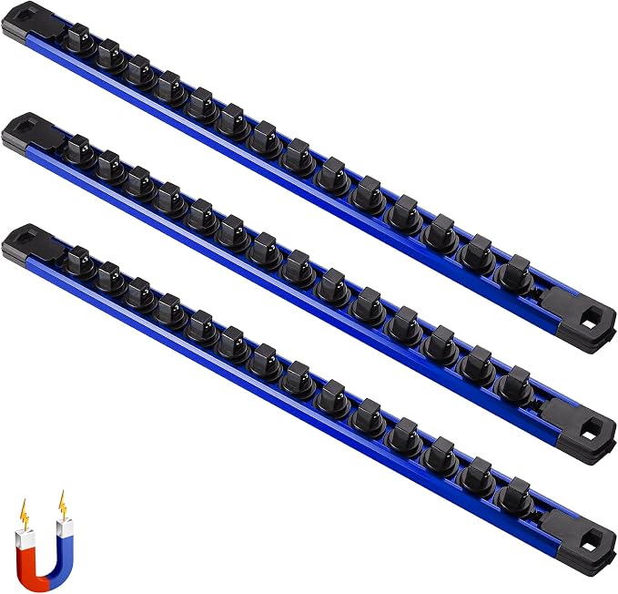 ALOANES 3-Piece Magnetic Socket Organizer, Heavy Duty Aluminum Socket Rails by Aloanes