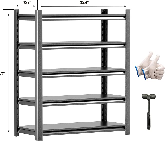 Heavy Duty Garage Shelving Unit, 5 Tier Adjustable Shelving Units - Image 3