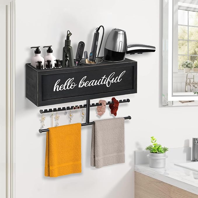 Rustic Hair Dryer Holder Wall Mounted, Hair Styling Tools & Accessories - Image 2