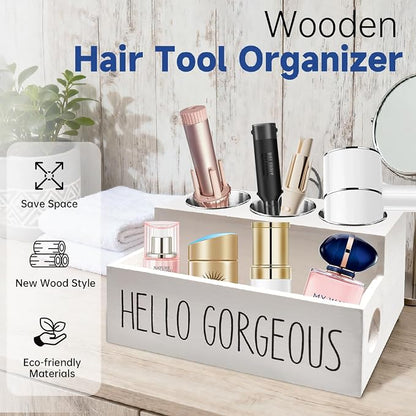 Wooden Hair Tool Organizer, Hair Dryer Holder - Image 2