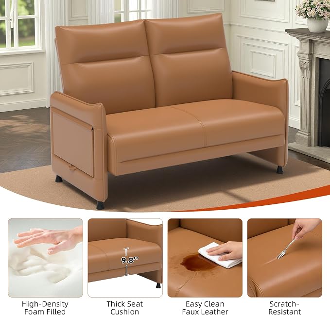 Faux Leather Loveseat, Upholstered Loveseat - Image 4