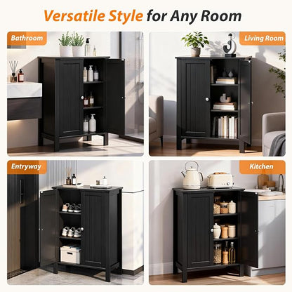 Bonnlo Free Standing Bathroom Cabinet, Modern Black Storage Cabinet - Image 7