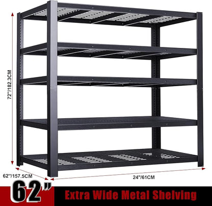 62" W 3050LBS Storage Shelves Unit, 5 Tier Heavy Duty Metal Shelving Unit and - Image 3
