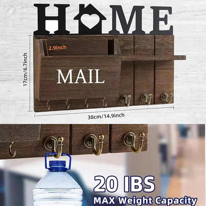 Rustic Wall Key Holder with Shelf & Hooks - Image 3