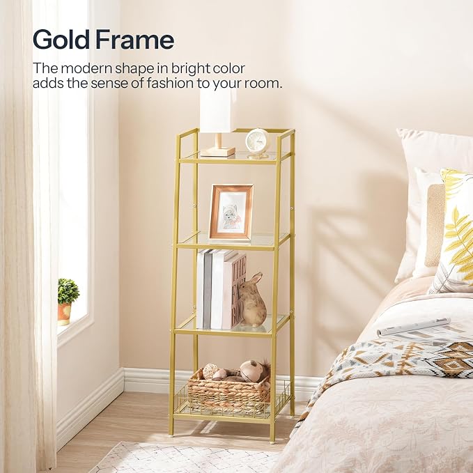 HOOBRO Gold Glass Shelf Stand, 4 Tier Standing Shelf Unit, Bathroom Organizer - Image 5