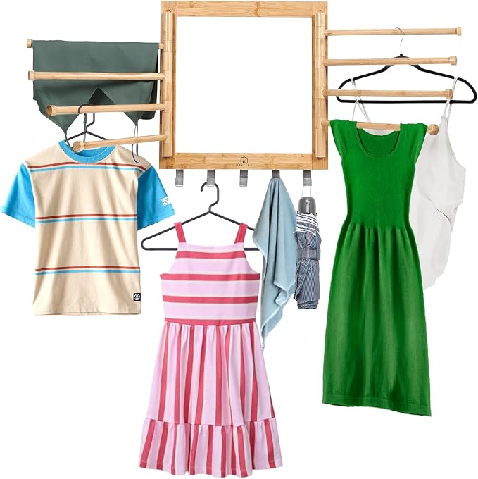 Bamboo Wall Mount Drying Rack for Laundry – Collapsible Foldable Clothes Dryer by Unknown