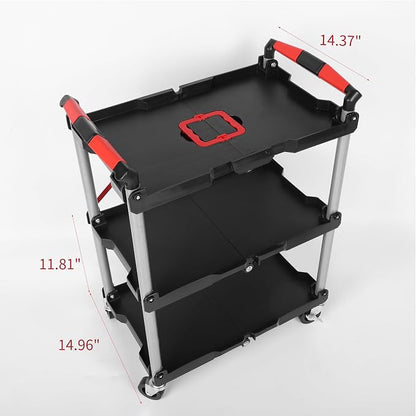 【Foldable Utility Cart with 3 Shelves】 Heavy Duty Plastic Rolling Cart - Image 2