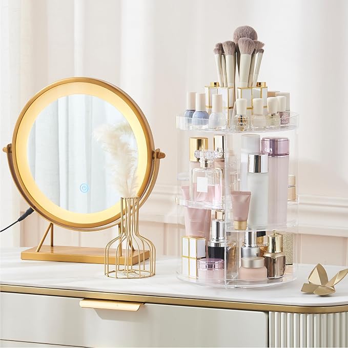 SUNFICON Rotating Makeup Organizer 360 Rotation Cosmetic Storage Holder Crystal - Image 4