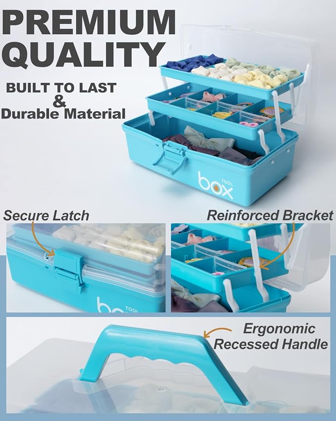 TERGOO 12in 3-Layer Plastic Craft Organizers and Storage, Portable Folding - Image 3