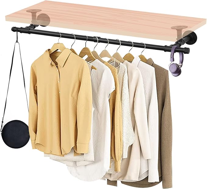 48'' Wall Mounted Clothes Rack Iron Industrial Pipe Clothes Rod - Image 8