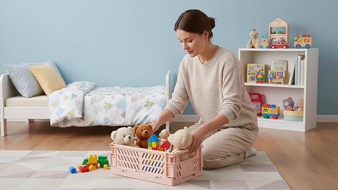 4 Pack Pastel Crates for Storage, Plastic Folding Basket, Colorful Small - Image 6