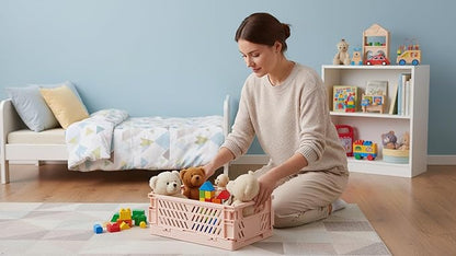 4 Pack Pastel Crates for Storage, Plastic Folding Basket, Colorful Small - Image 6