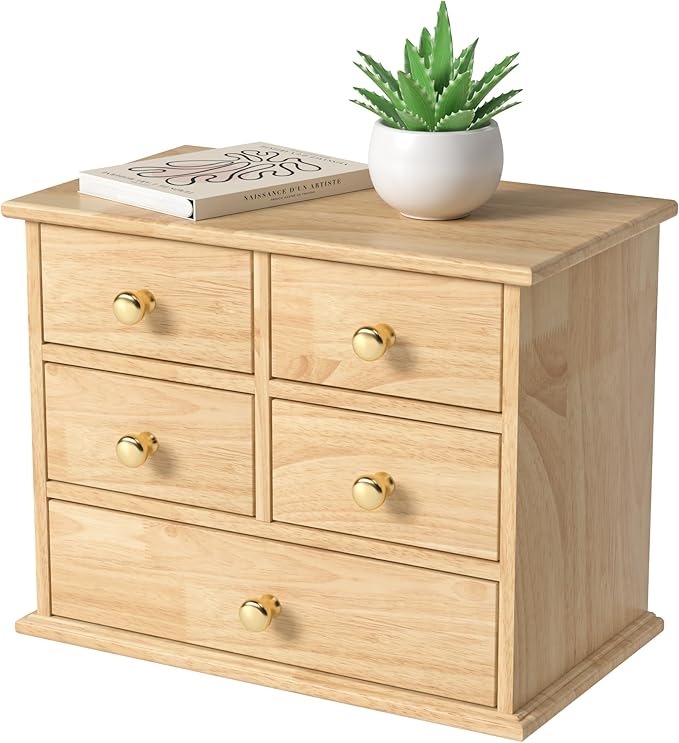 Oak Desk Organizer with Drawers, Durable Wooden Desktop Storage Box | 5 Drawer by JNFUZ