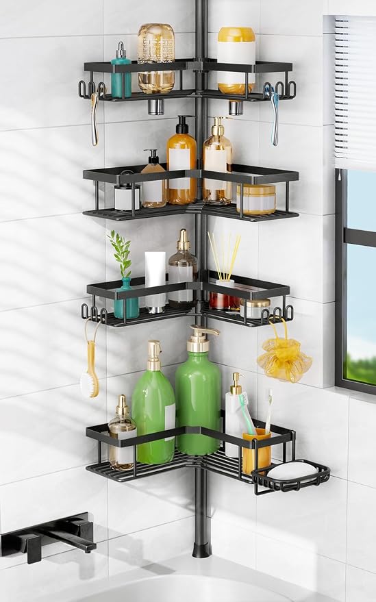 HAMITOR Shower Caddy Tension Pole: 4-Tier Corner Rustproof Bathroom Organizer by HAMITOR