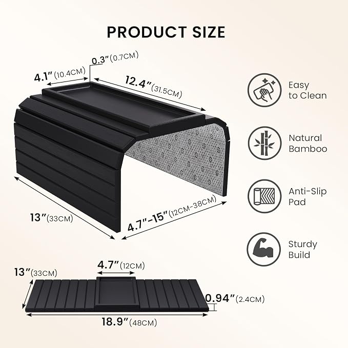 Sofa Arm Tray, Bamboo Folding Couch Arm Tray, Sofa Armrest Trays - Image 6