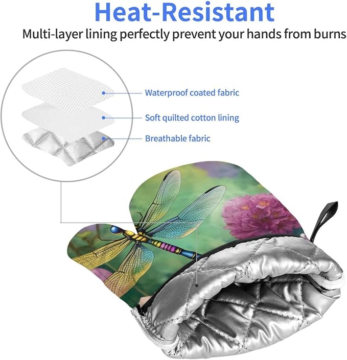 Oven Mitts Set of 2 Dragonfly Garden Spring Oven Glove Heat Resistant 500â„‰ - Image 3