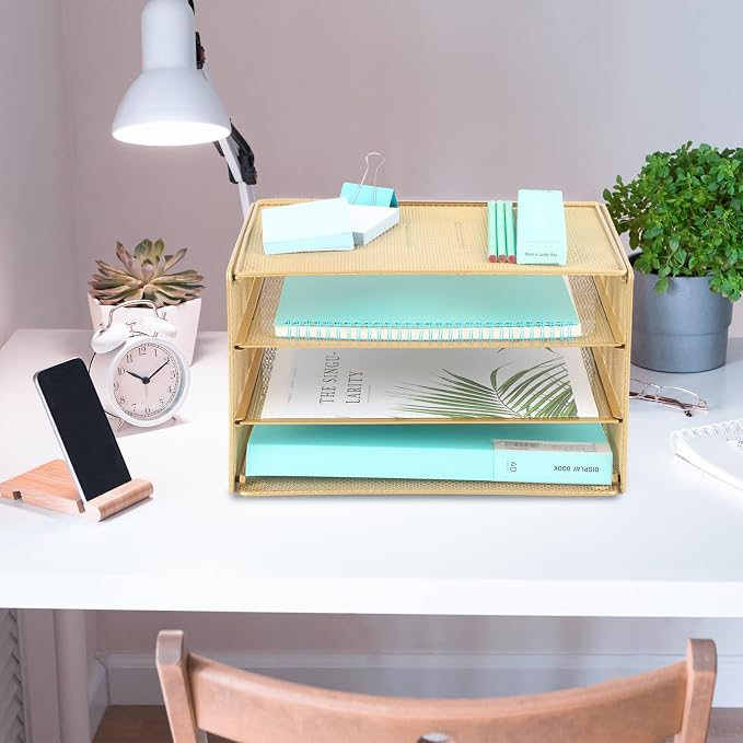 EASEPRES Paper Organizer Tray, 3 Tier Mesh Desk File Organizer Letter Sorter - Image 7