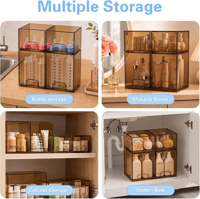 Baby Bottle Organizer, 4 Pack Tea Brown Acrylic Stackable Storage Drawers - Image 7