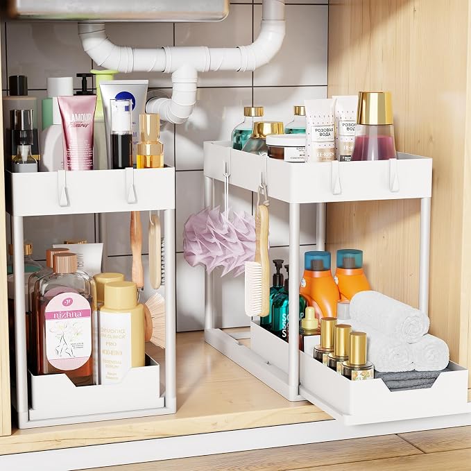Simple Trending Under Sink Organizer 2 Pack, Sink Pull-Out Sliding Storage by SimpleTrending