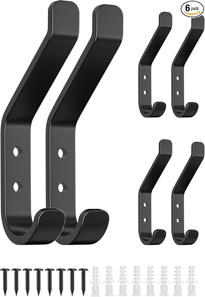 Coat Hooks Wall Mount for Hanging: 20LB Sturdy Hanger for Backpack, for Closet by susswiff