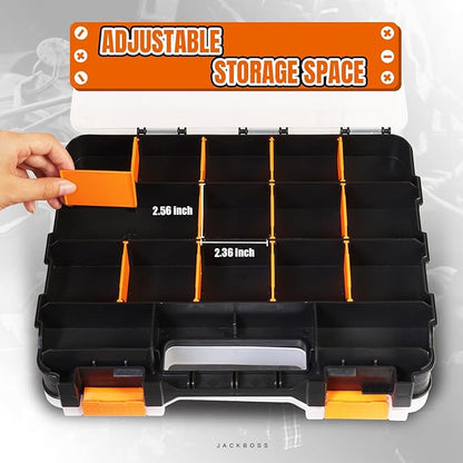 Jack Boss Tool Box with Transparent Lid, Double Side 34-Compartments Organizer - Image 3