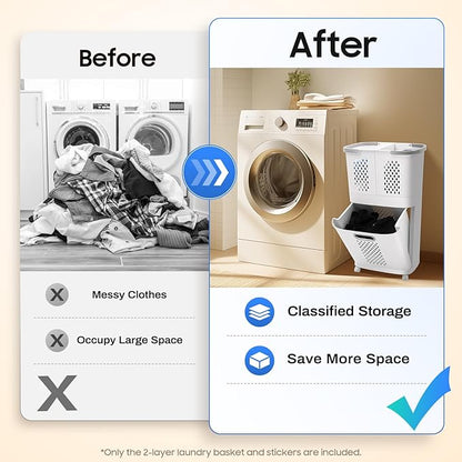 2 Tier Laundry Basket with Wheels & Handle - Image 9