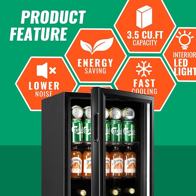 WANAI Mini Fridge Glass Door 120 Cans Beverage Refrigerator Small Wine Cooler - Image 3