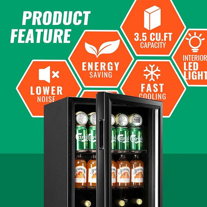 WANAI Mini Fridge Glass Door 120 Cans Beverage Refrigerator Small Wine Cooler - Image 3