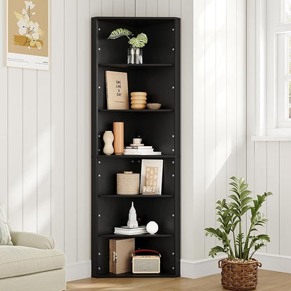 6 Tier Corner Shelf with Adjustable Shelf, Freestanding Corner Display Storage by Furnify
