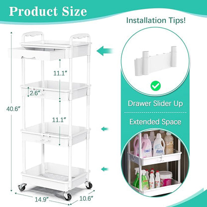 SUNALLY 4 Tier Rolling Utility Cart - Image 2