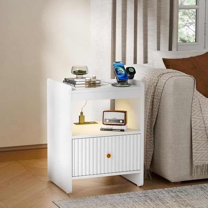 HIFYOBRO 21.6" Tall Fluted Nightstand, End Table - Image 8