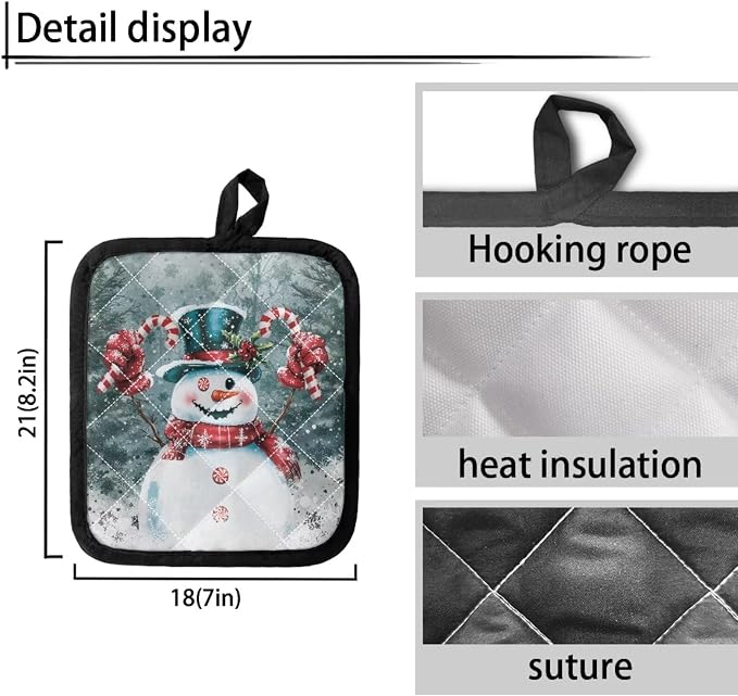 2 PCS Christmas Snowman Blue Forest Pattern Hot Pot Holders Non Slip Heat - Image 3