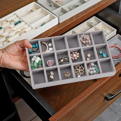 2Pcs 5 x 8.3 Inch 18 Grid Jewelry Tray Drawer Insert Velvet Earring Organizer - Image 6