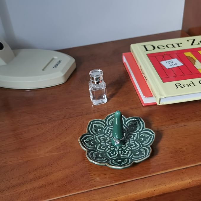 Ceramic Green Mandala Ring Holder Decorative Jewelry Holder/Trinket Tray - Image 8