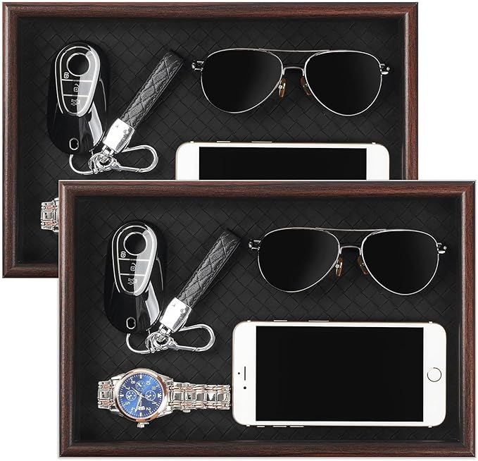 Wooden Valet Tray with Leather Base by Zosenley