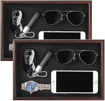 Wooden Valet Tray with Leather Base by Zosenley