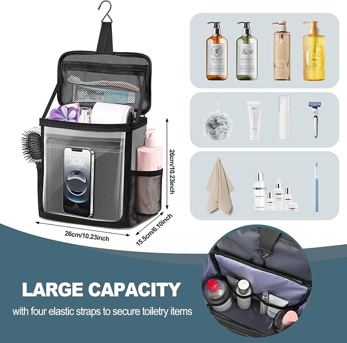 Portable Hanging Shower Caddy, Large Capacity Travel Toiletry Bag - Image 2