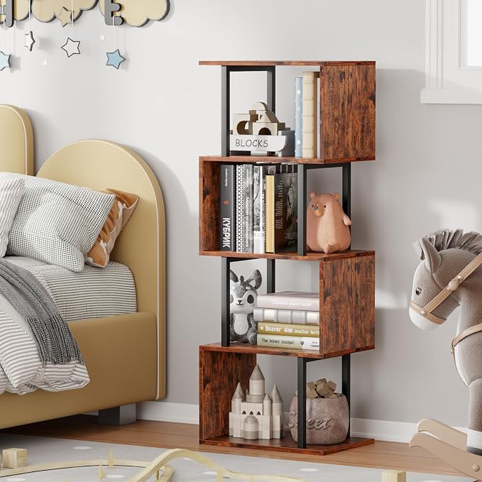 Furologee 5 Tier Bookshelf, S Shaped Geometric Bookcase, Narrow Freestanding - Image 5